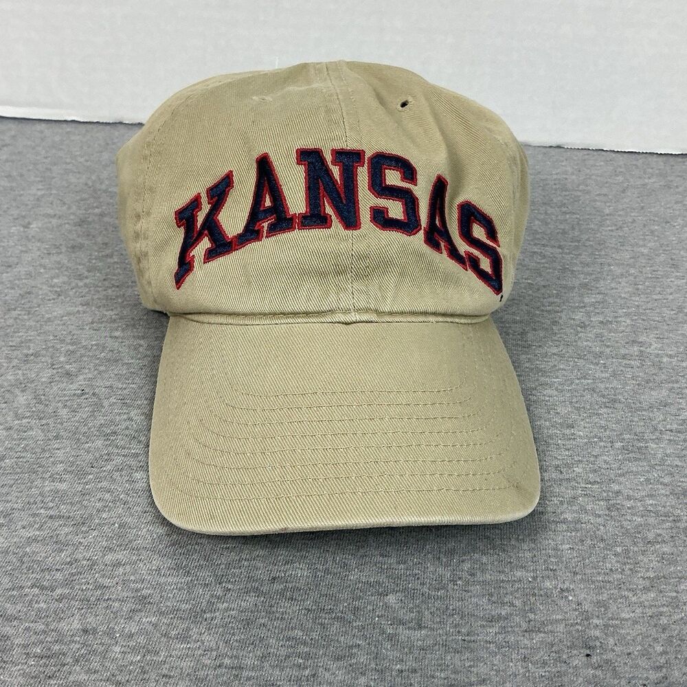 Vintage Kansas Jayhawks Starter Strapback Hat NCAA Tan 90s Cotton Dad Cap